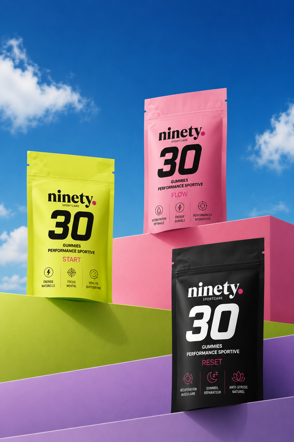 Les gummies NINETY START, FLOW et RESET